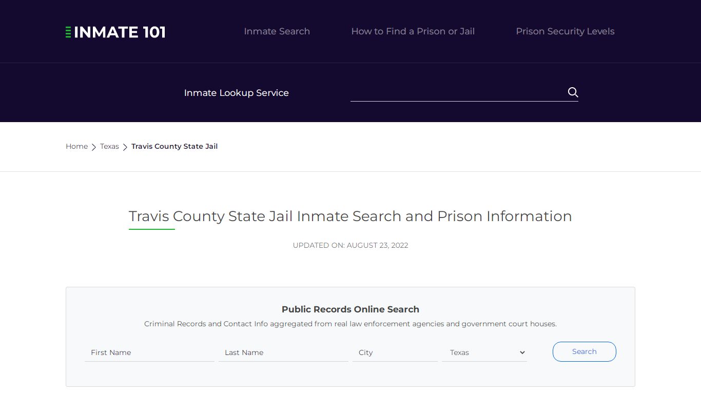 Travis County State Jail Inmate Search and Prison Information